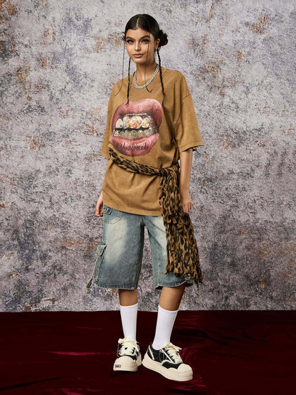 High-Waisted Multi-Pocket Denim Cargo Shorts