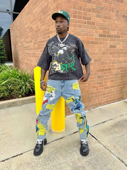 Thesupermade Plum Embroidery Jeans - 1618