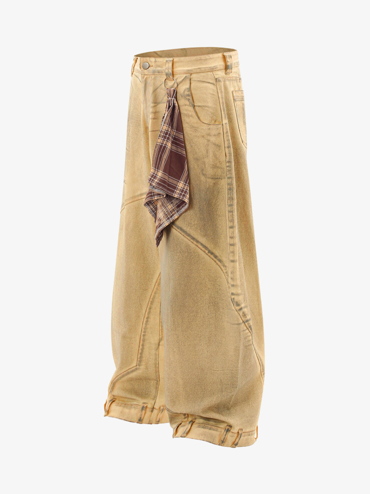 Washed Distressed Detachable Scarf Barrel Jeans