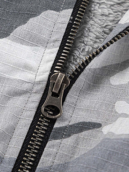 Thesupermade Camouflage Fleece Hooded  Jacket