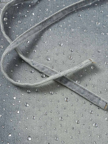 Distressed Rhinestone Denim Jorts - 2454