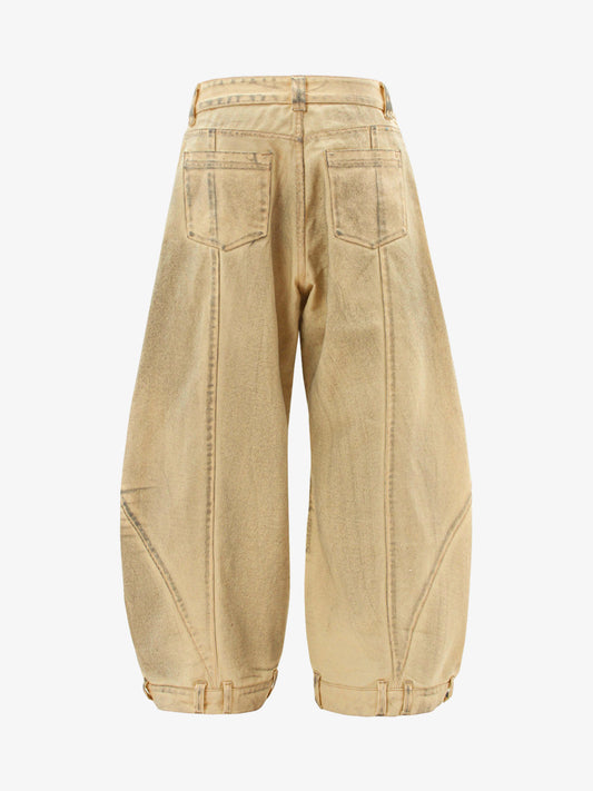 Washed Distressed Detachable Scarf Barrel Jeans