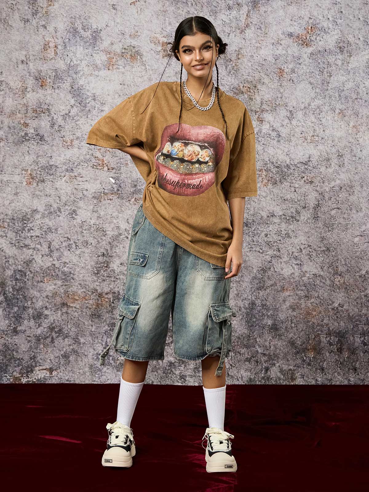 High-Waisted Multi-Pocket Denim Cargo Shorts