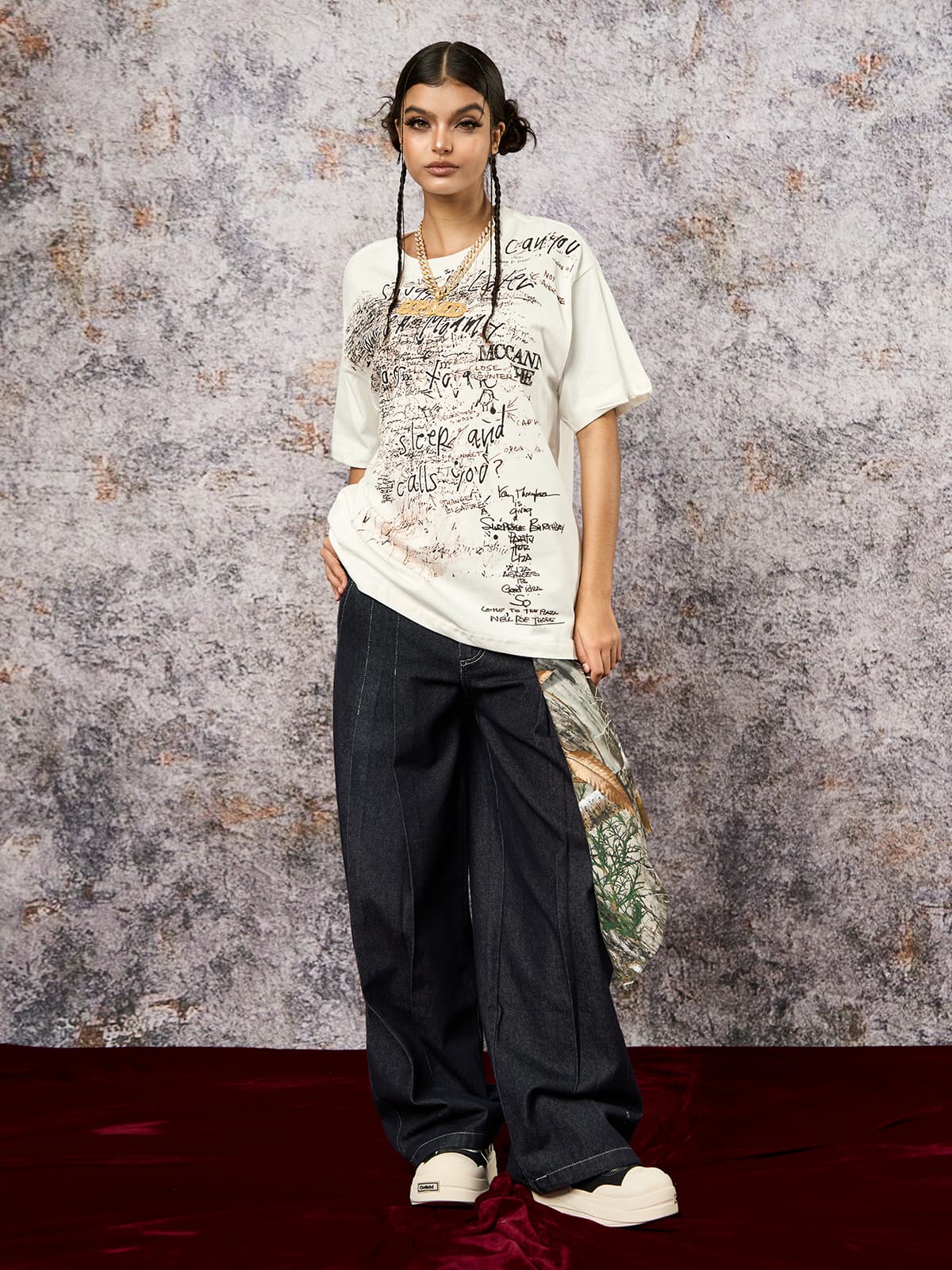 Deconstructed Contrast Stitching Pleated Baggy Barrel Jeans - 2343