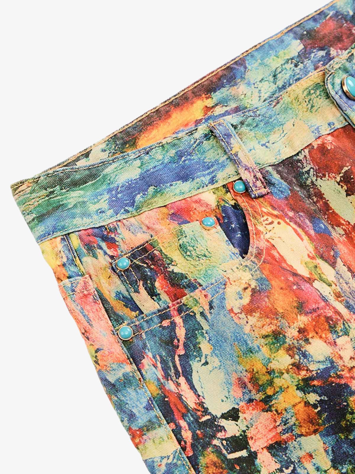 Street Oil Painting Color Straight Jeans - 2348