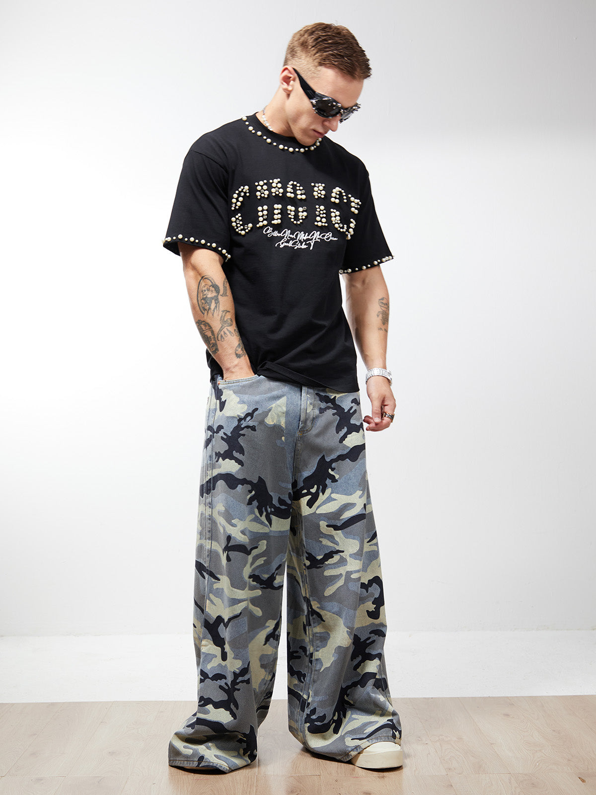 Street Retro Camouflage Baggy Jeans - 2395