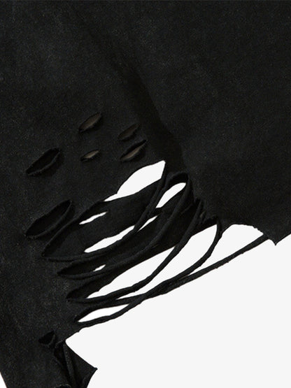 Distressed Ripped Graphic Cross Print Vest