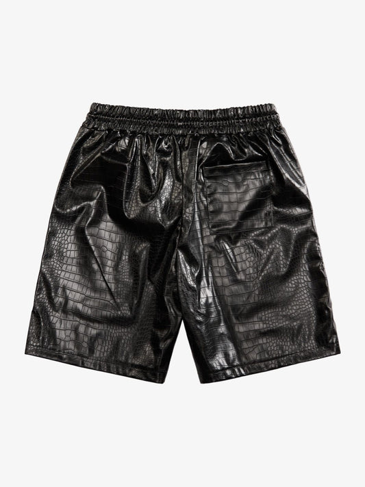 Letter Embroidered Leather Shorts