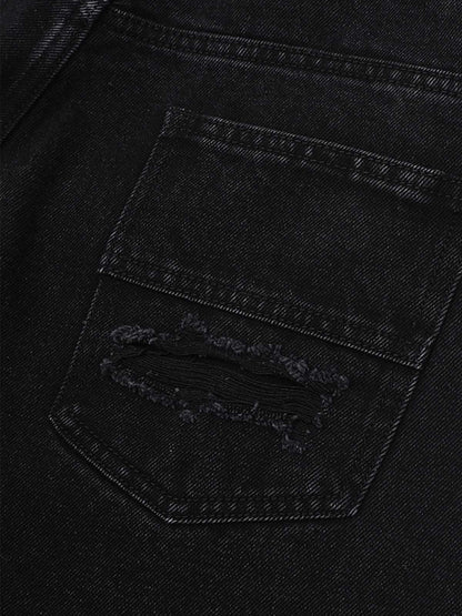 Thesupermade Patchwork Camouflage Ripped Shirt Jorts Denim Suit