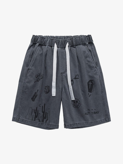 Graphic Print Drawstring Shorts