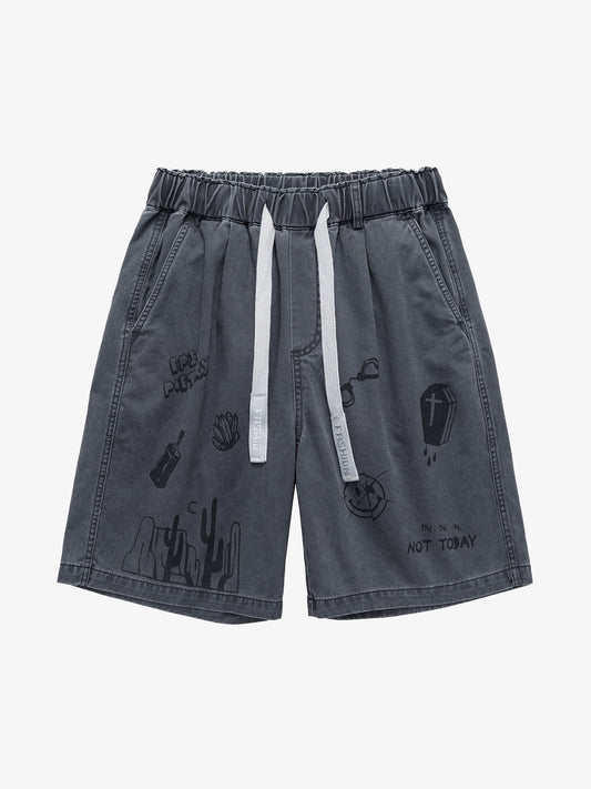 Graphic Print Drawstring Shorts