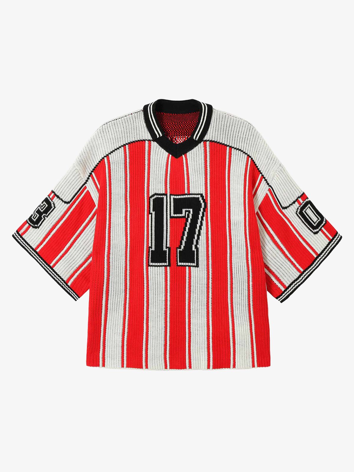 Thesupermade Vintage Striped Baseball Short-sleeved Knit Sweater - 2249