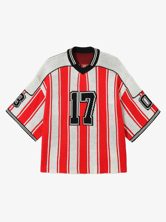 Thesupermade Vintage Striped Baseball Short-sleeved Knit Sweater - 2249