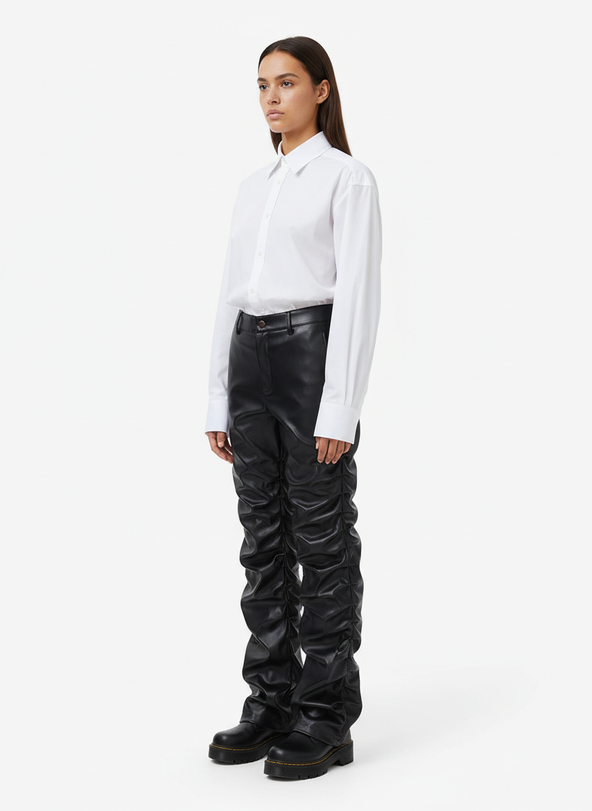 Thesupermade Punk Style Pleated Leather Pants - 2195