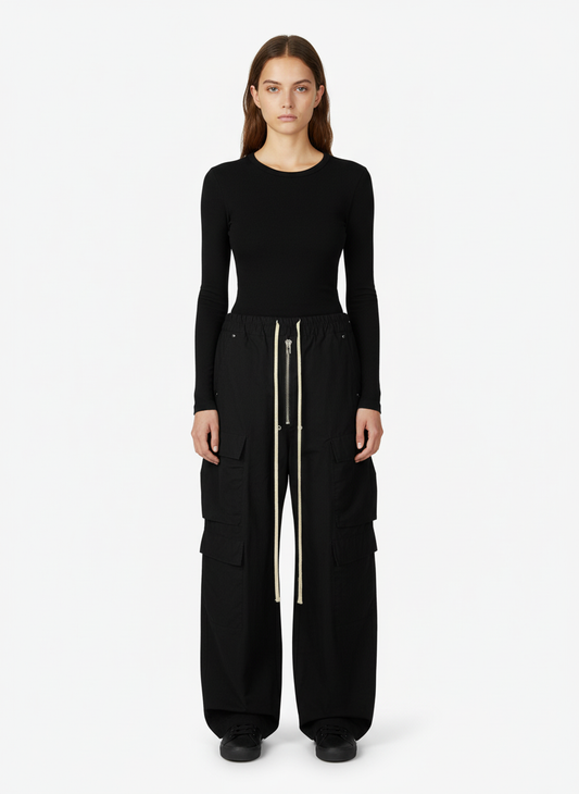 Woven Multi-Pocket Baggy Flared Pants - 2321