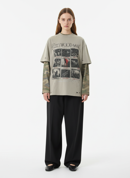 Jersey Distressed Camouflage Faux Two-Piece Graphic T-Shirt - 2420