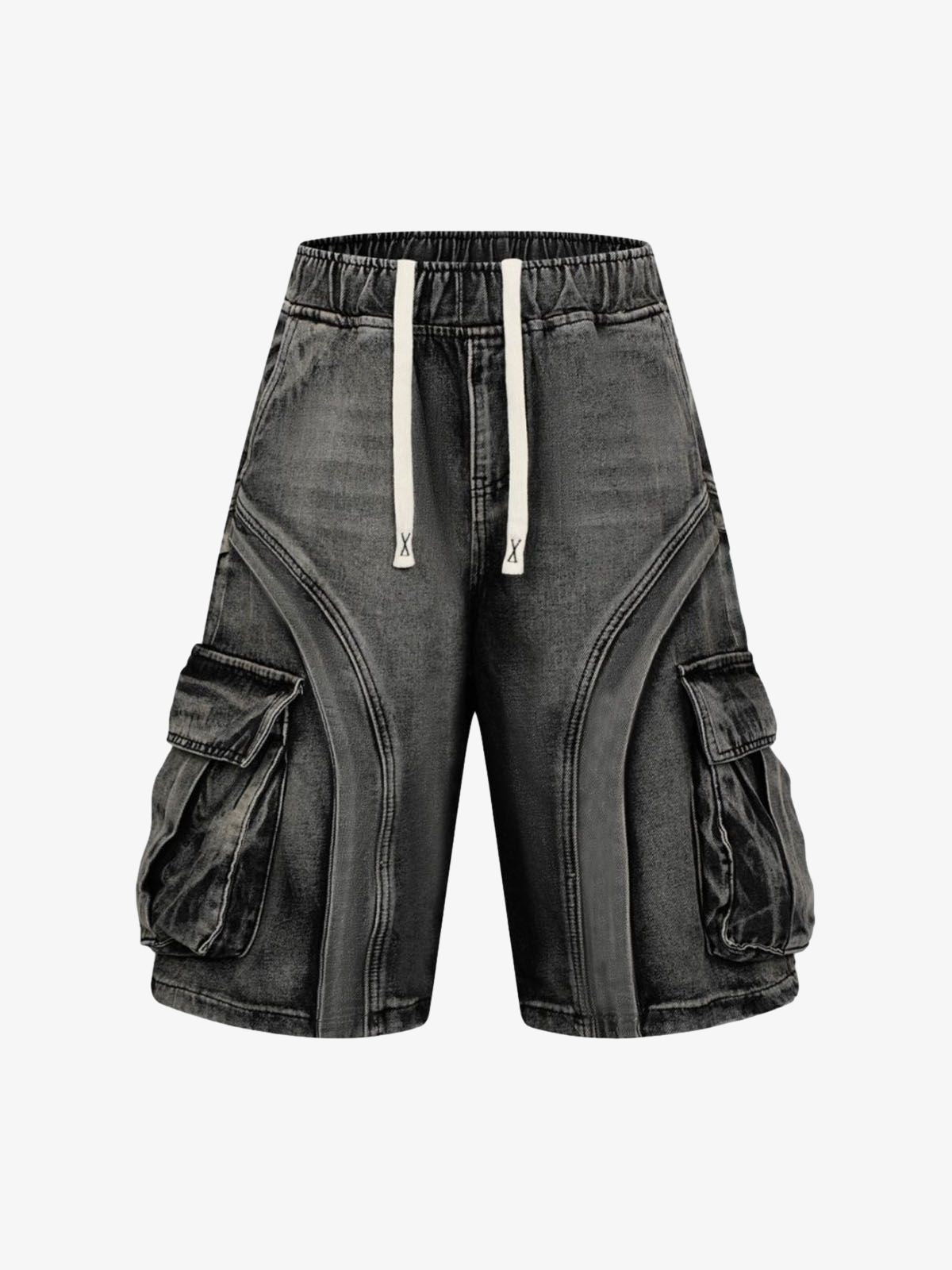 Washed Cargo Denim Shorts - 2382