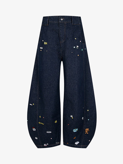 Fun Embroidered Barrel Jeans