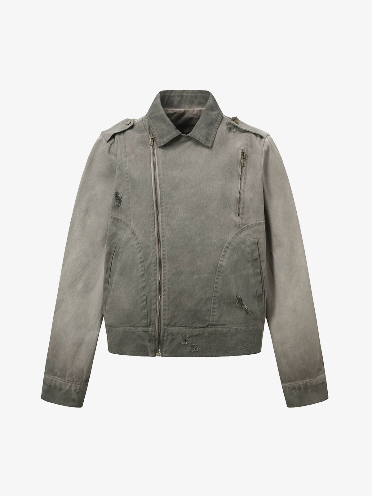 Distressed Irregular Zip Up Denim Jacket