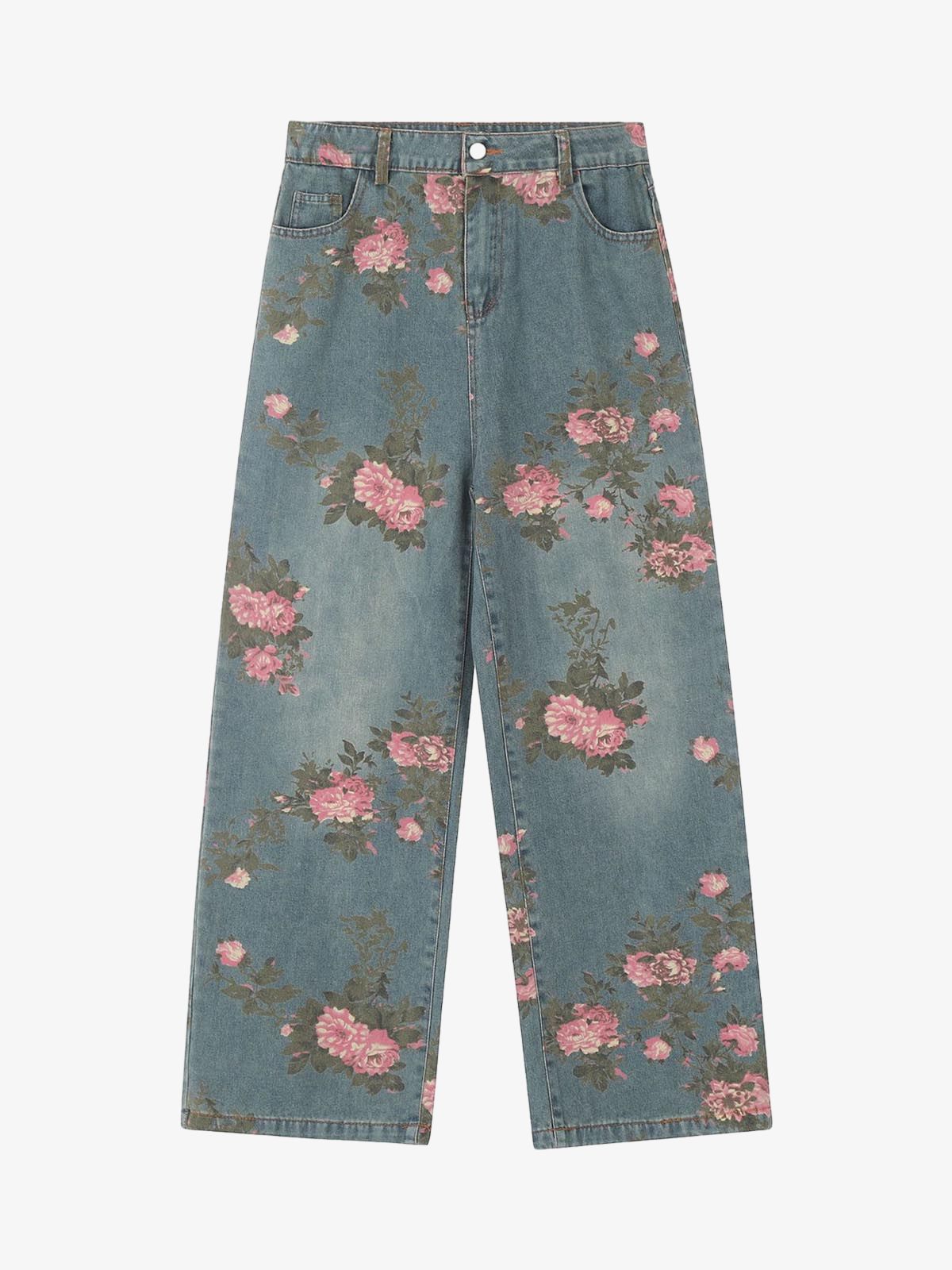 Thesupermade Floral Print Straight Jeans - 2409