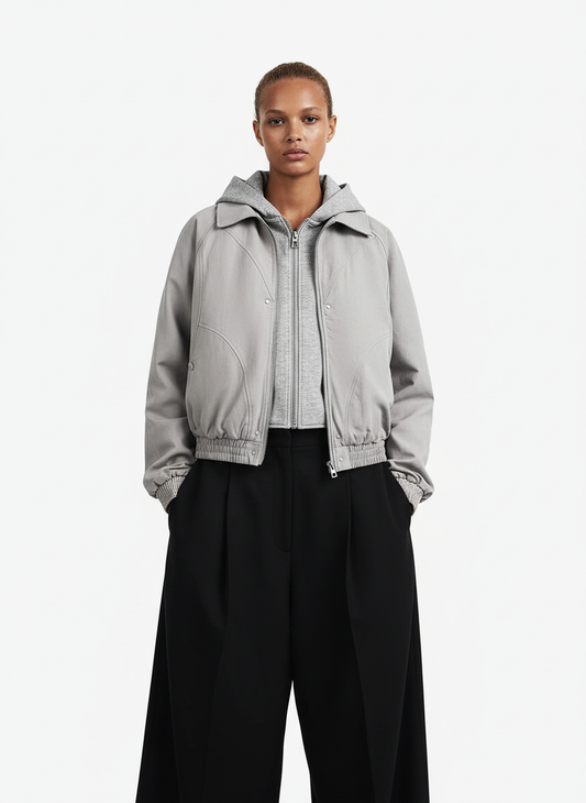 Deconstructed Split Faux Two-Piece Hooded Jacket