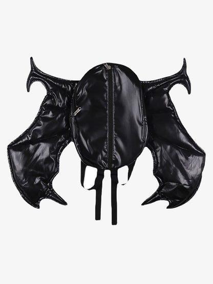 PU Leather Bat Wing Double Zipper Backpack