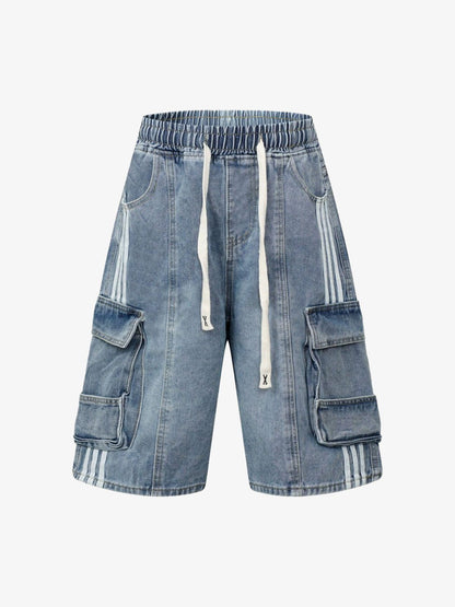 Washed Cargo Denim Shorts