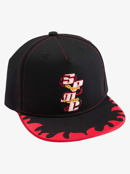 Embroidered Flame-Trimmed Black Baseball Cap - 2365