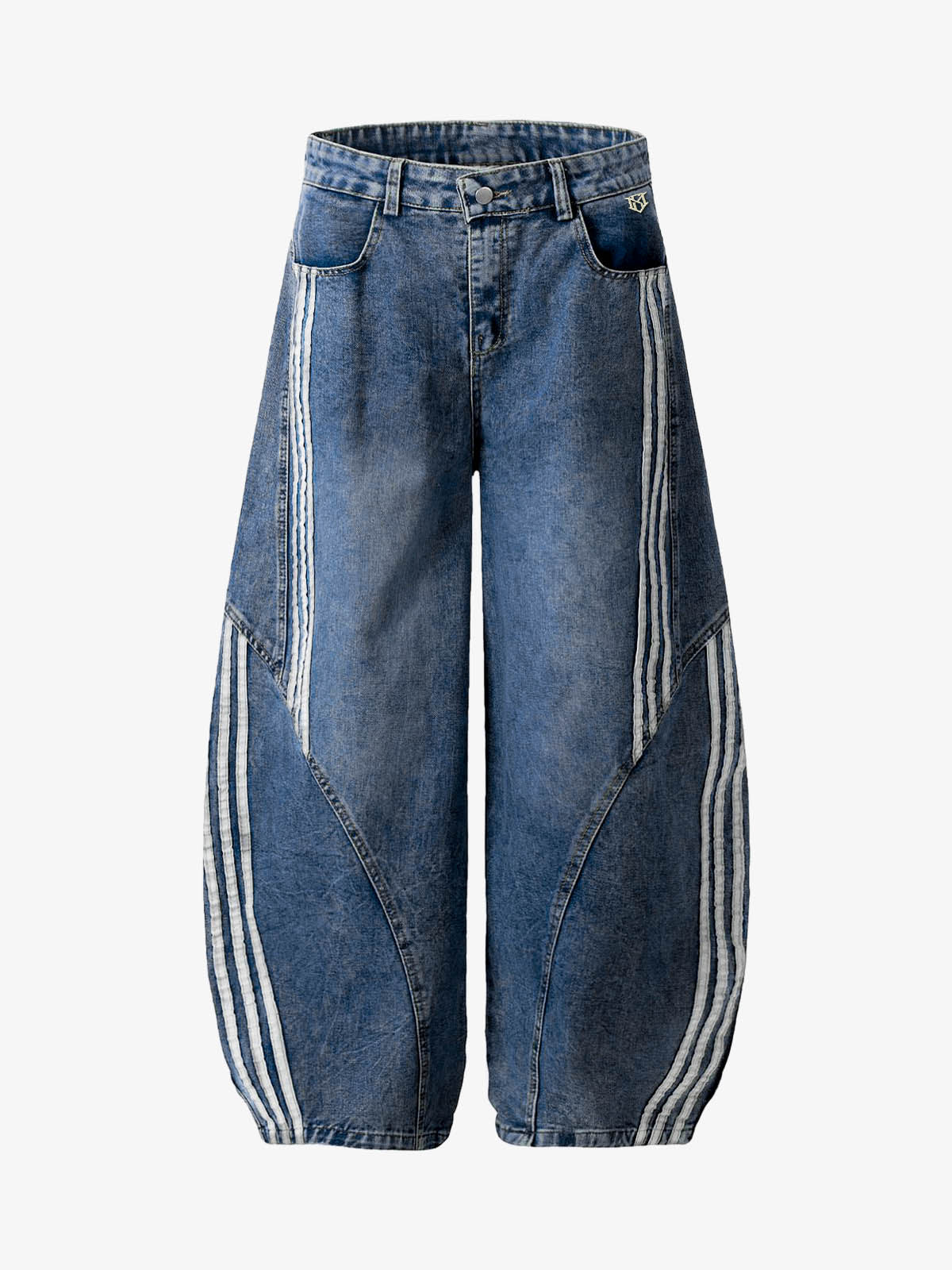 Striped Stitching Barrel Jeans - 2423