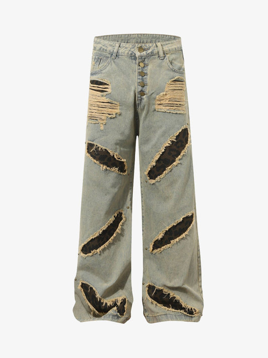 Distressed Raw Edge Patch Jeans