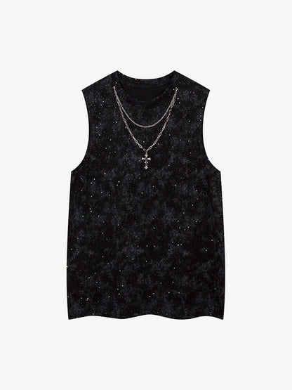 Retro Rhinestone Cross Chain Vest