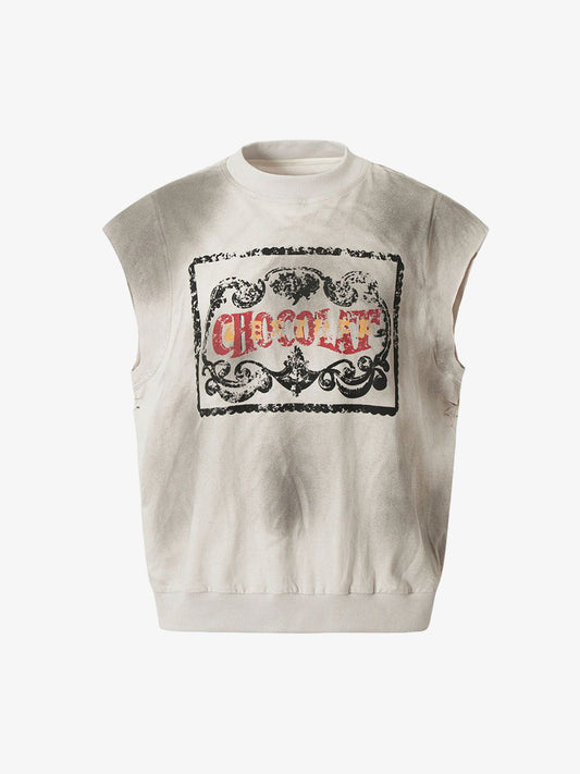Vintage Washed Graphic Distressed Vest