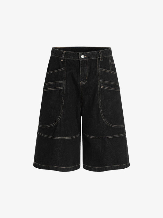 Contrast Stitched Patch Pocket Denim Jorts