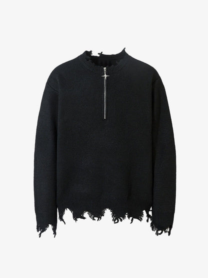 Distressed Quarter Zip Sweater
