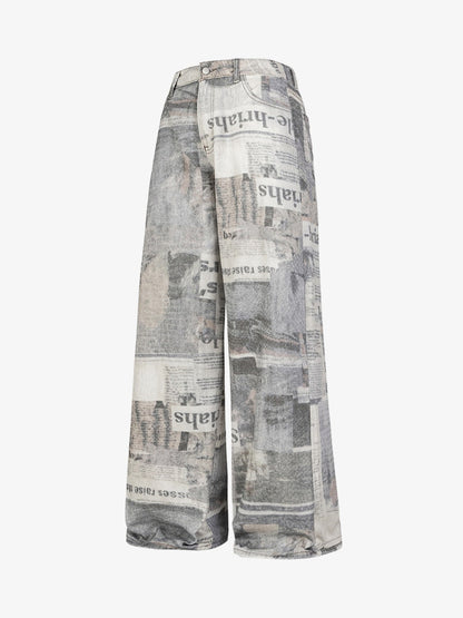 Graffiti Newspaper Baggy Jeans - 2404
