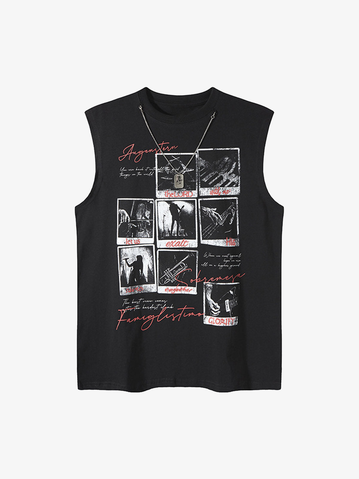 Graphic Rock Singer Print Metal Tag Vest