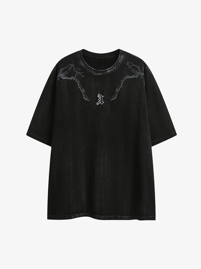 Distressed Embroidered Letter T-Shirt