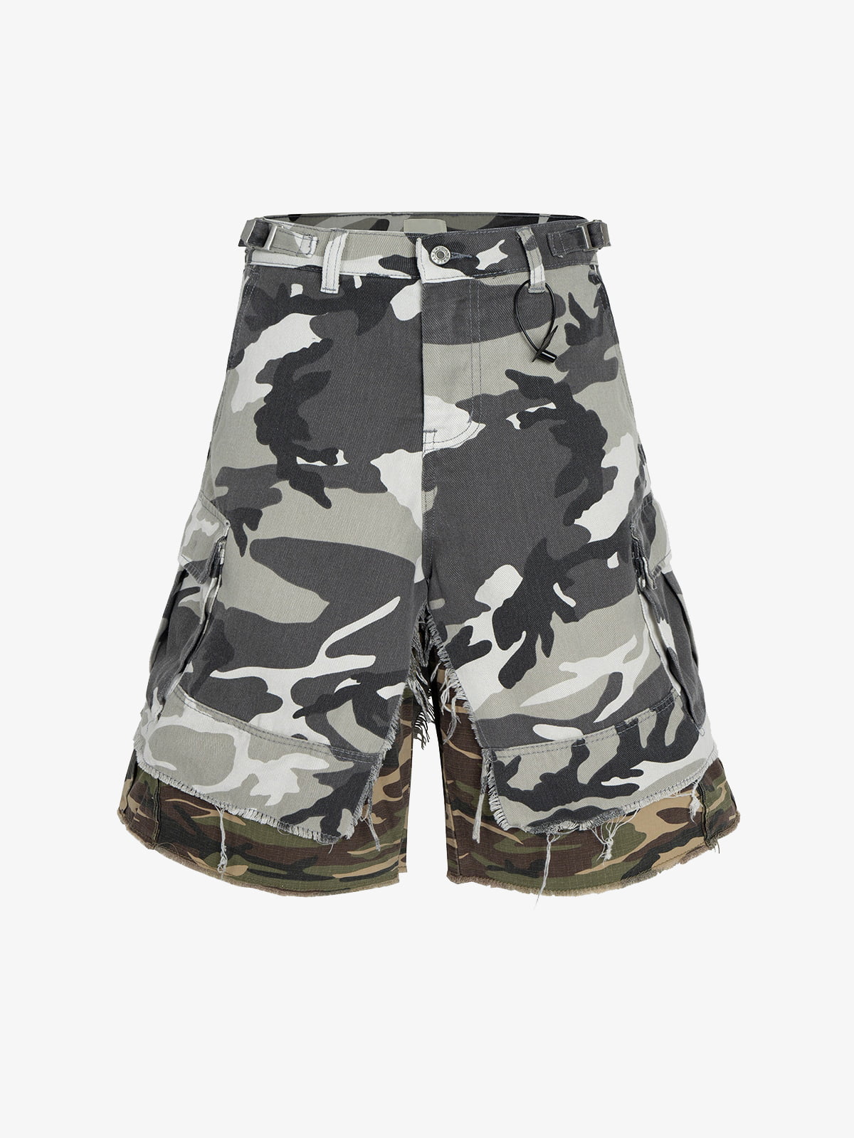 Retro Faux Two-Piece Whisker Camouflage Jorts - 2386