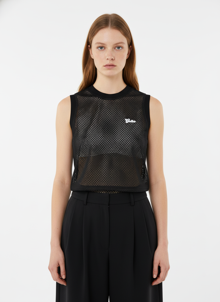 Hollow Sports Mesh Embroidered Letters Vest