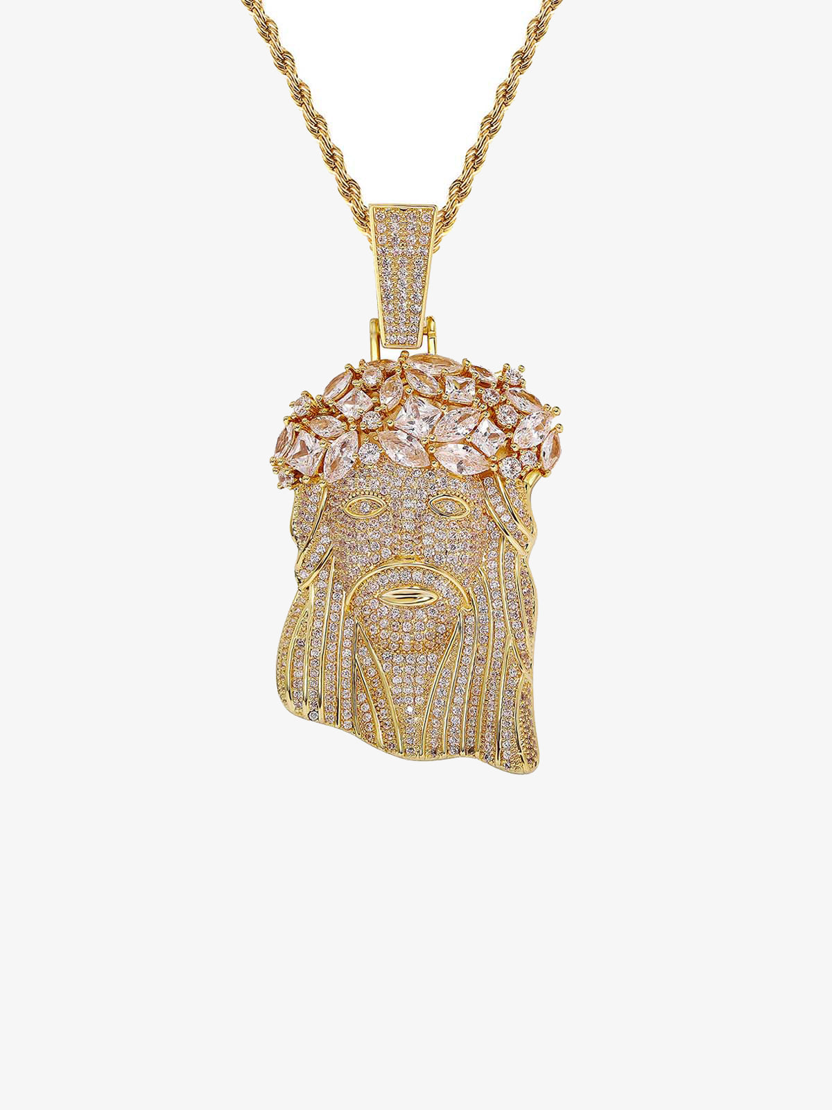 Rhinestone Hotfix Jesus Pendant Copper Necklace - 2441