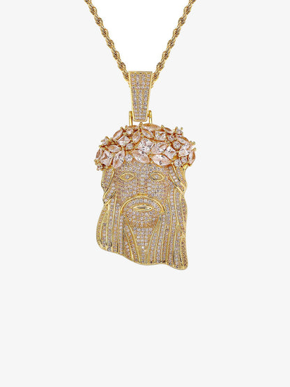 Rhinestone Hotfix Jesus Pendant Copper Necklace - 2441