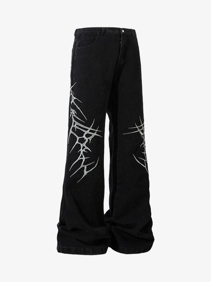 Graphic Embroidered Straight Jeans - 2280