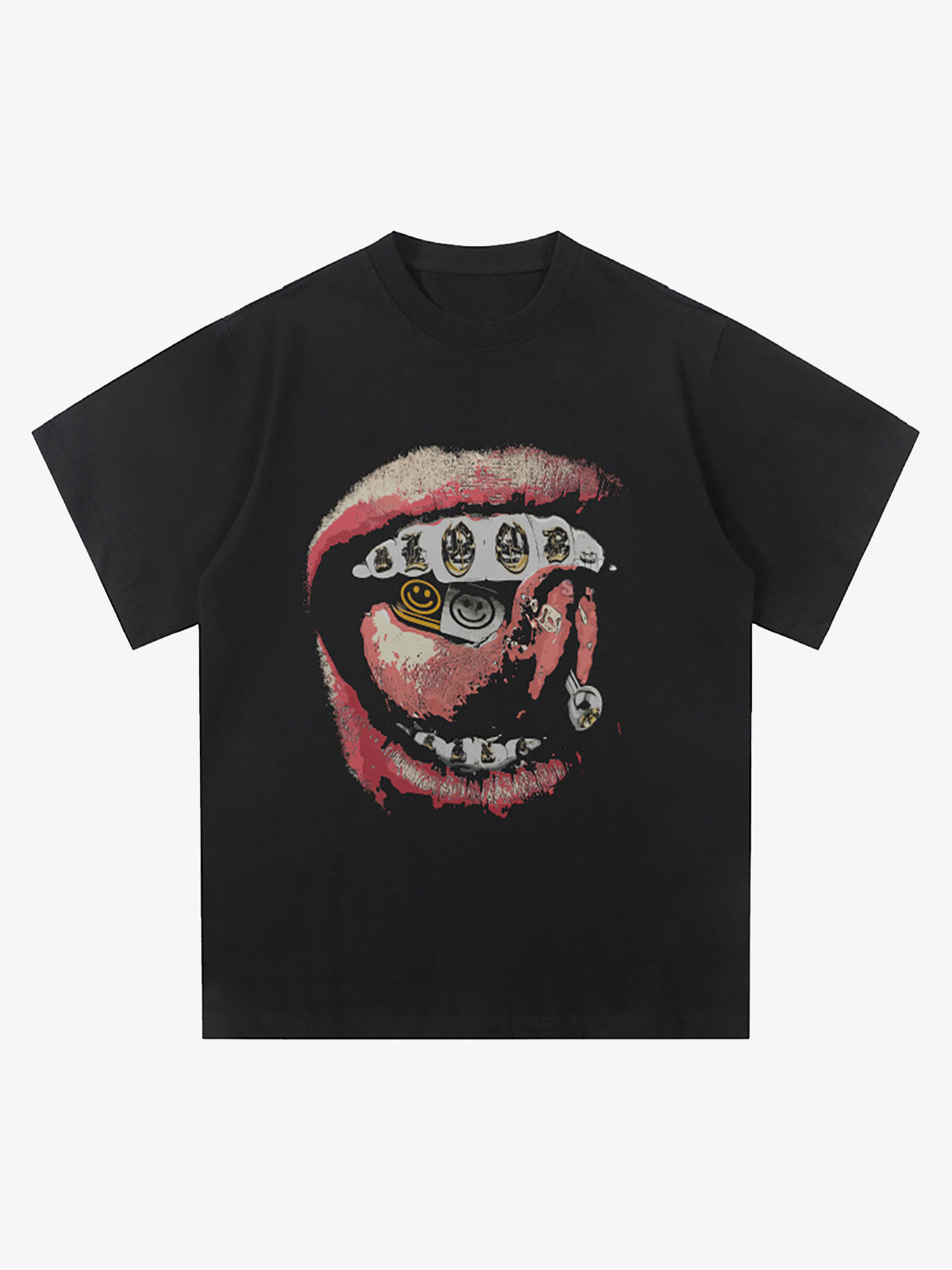 Street Retro Washed Lip Print T-shirt