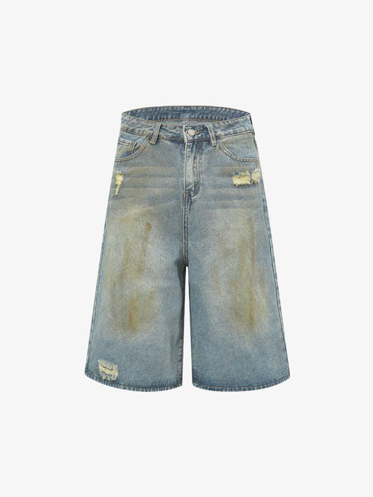 Washed Distressed Spray-Painted Ripped Jorts