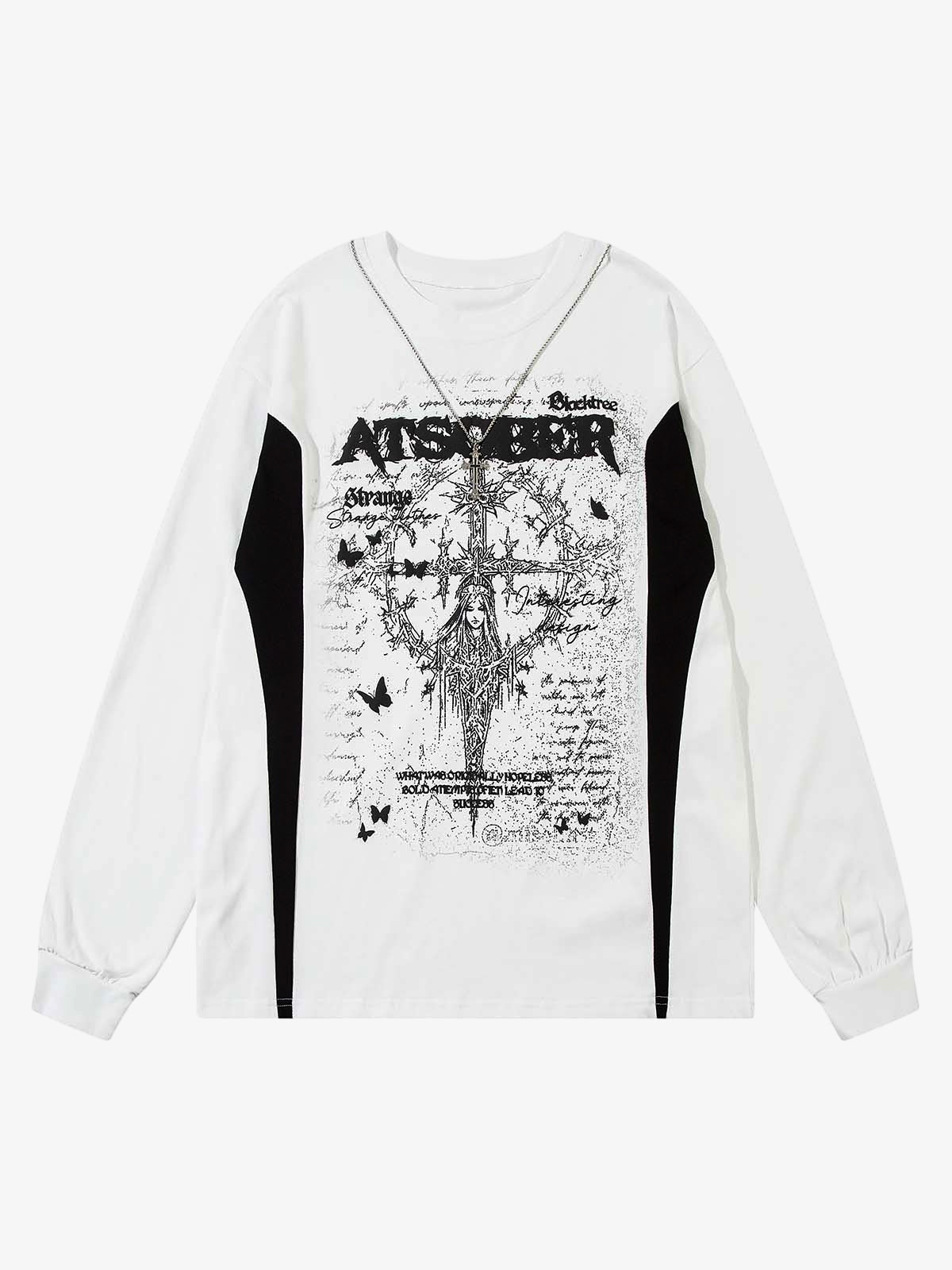 Thesupermade Star Necklace Cross Graphic Long Sleeve T-shirt