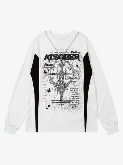Thesupermade Star Necklace Cross Graphic Long Sleeve T-shirt