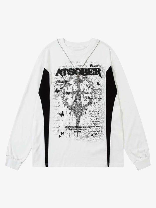 Thesupermade Star Necklace Cross Graphic Long Sleeve T-shirt