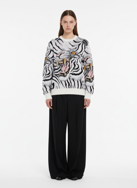 Tiger Crew Neck Knitted Sweater