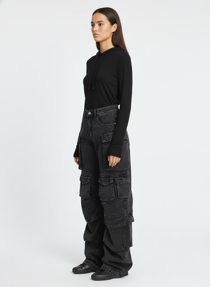 Thesupermade Street Stitching Multi-Pocket Workwear Washed Jeans - 2209