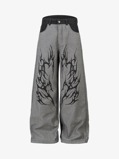 Tribal Flame Print Baggy Jeans